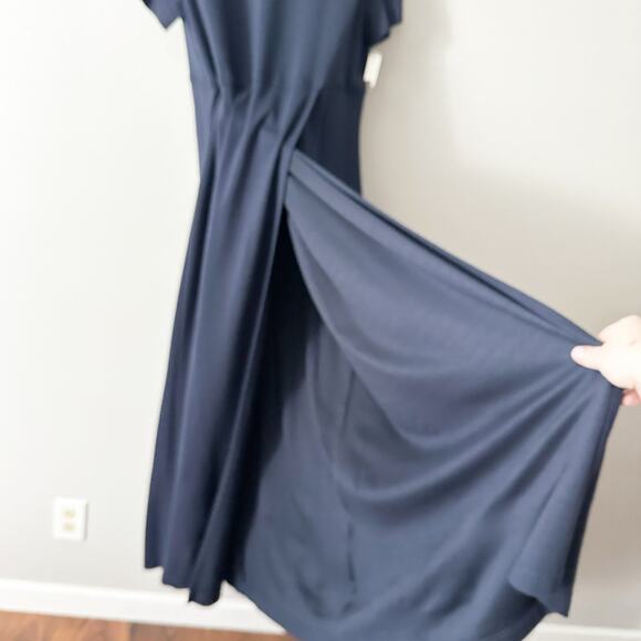 Sara Campbell Navy Wrap Mock Neck Short Sleeve Maxi Dress women's size large - Picture 4 of 12
